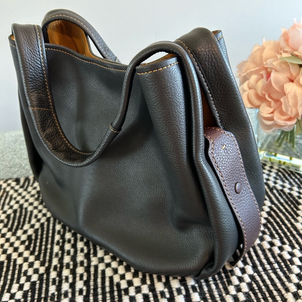 Coach Black and Brown Pebbled Leather Shoulder Bag